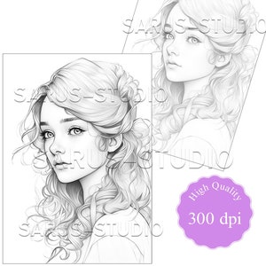 Premium Coloring Page, Grayscale Coloring Page, Printable Adult Women ...