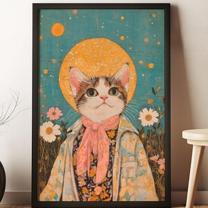 Cute Cat Art, Cat Decor, Funny Cat Art, Vintage-Inspired Cat Art, Cat Poster, Cat Lover Gift, Fantasy Animal Portrait, Retro Cat Art