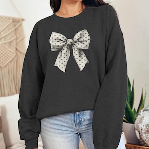 Cute Bow Trendy Sweatshirt, Cute Coquette Bow Sweater, Cute Bow Shirt, Coquette Bow Shirt, Cute Women Gift, Cute Ribbon Sweatshirt