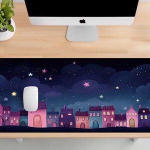 Kawaii Anime Desk Mat, Night Sky Desk Mat,Gaming Mouse Pad, Large Mousepad, Keyboard Mouse, Mat Desk Pad for Work Game Office Home XL