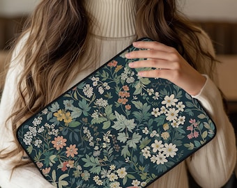 Botanical Night Garden Laptop Sleeve, Floral Laptop Sleeve, Kawaii Laptop Sleeve, Cute Laptop Sleeve