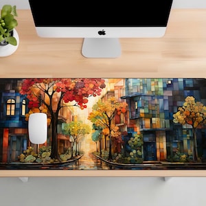 Fall Street View Desk Mat, Gaming Mouse Pad, Large Mousepad, Keyboard Mouse, Mat Desk Pad for Work Game Office Home XL