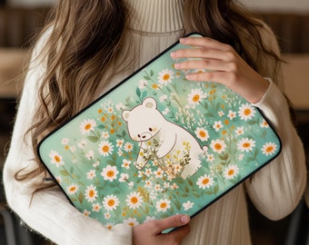 Blooming Meadow Bear Laptop Sleeve, Cute Anime Laptop Sleeve, Cute Bear Laptop Sleeve