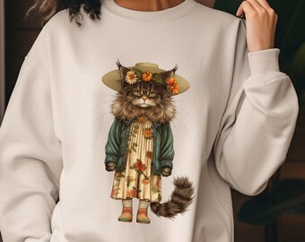 Cute Cat Sweatshirt, Bohemian Chic Cat T-Shirt, Cat Sweatshirt, Cat Lover Gift, Pet Lover, Funny Gift, Cat Lover Crewneck, Cat Sweatshirt