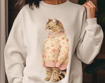 Fat Cat in Sweater, Winter Cat Sweatshirt, Cat Sweatshirt, Cat Lover Gift, Pet Lover, Funny, Cute Cat Lover Crewneck, Cute Cat Sweatshirt