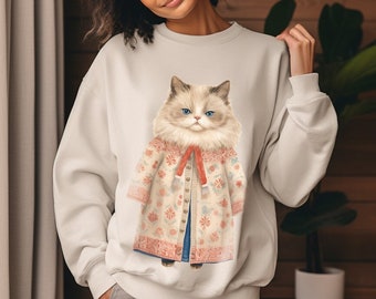 Cat Sweatshirt, Fat Cat in Sweater, Winter Cat Sweatshirt, Cat Lover Gift, Pet Lover, Funny, Cute Cat Lover Crewneck, Cute Cat Sweatshirt