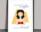 Wonder Woman Coffee Poster.Wonder Woman Drink Coffee.Coffee Lover Superhero print, Heroes Illustrations, Wall art, DC comics,Christmas gifts