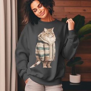 Fat Cat in Sweater, Winter Cat Sweatshirt, Cat Sweatshirt, Cat Lover Gift, Pet Lover, Funny, Cute Cat Lover Crewneck, Cute Cat Sweatshirt image 3