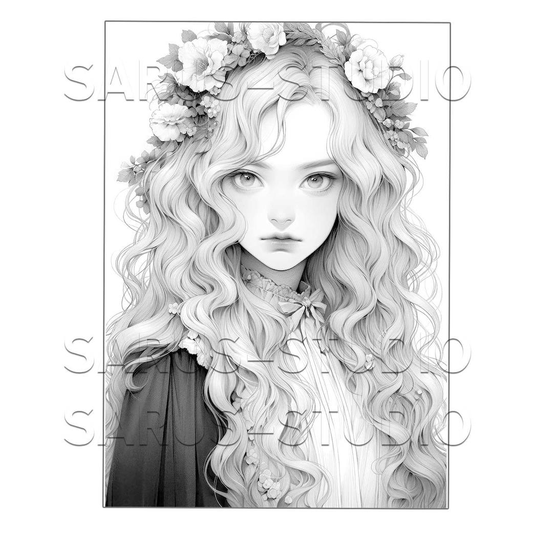 Premium Coloring Page, Grayscale Coloring Page, Printable Adult Women ...