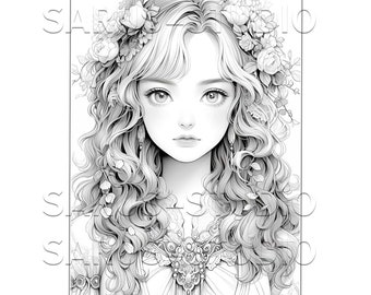 Premium Coloring Page, Grayscale Coloring Page, Printable Adult Women ...