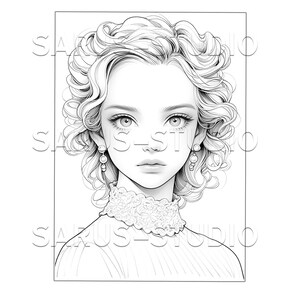 Premium Coloring Page, Grayscale Coloring Page, Printable Adult Women Coloring Pages, Instant Download, JPEG, PDF, Elegant Beauties 1