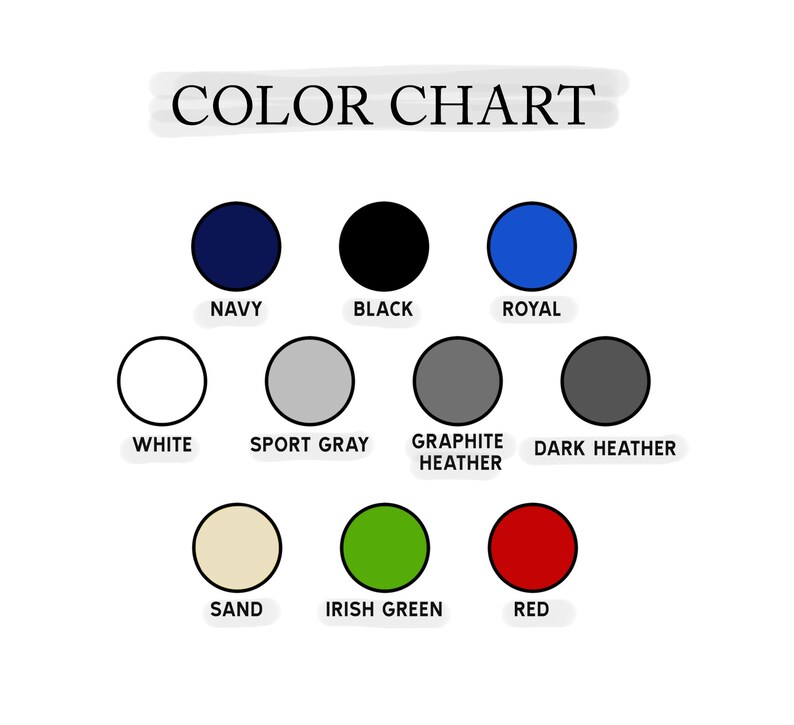 K&ouml;nnte beinhalten: Farbkarte mit 10 Farbmustern. Die Farben sind marineblau, schwarz, royalblau, wei&szlig;, sportgrau, graphit meliert, dunkel meliert, sand, irisch gr&uuml;n und rot.