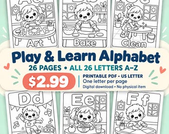Play and Routines Alphabet Coloring Pages A-Z, 26 Printable Pages, PDF
