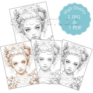 Premium Coloring Page, Grayscale Coloring Page, Printable Adult Women ...