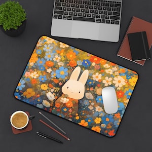 Bunny Desk Mat. Design Gaming Mouse Pad, Large Mousepad, Floral Desk Mat, Mat Desk Pad for Work Game Office Home, Cute Bunny Desk Mat