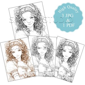 Premium Coloring Page, Grayscale Coloring Page, Printable Adult Women ...