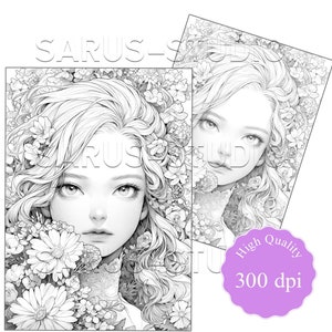 Premium Coloring Page, Grayscale Coloring Page, Printable Adult Women ...