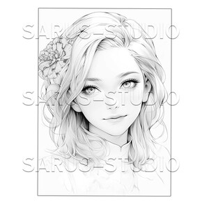 Premium Coloring Page, Grayscale Coloring Page, Printable Adult Women Coloring Pages, Instant Download, JPEG, PDF