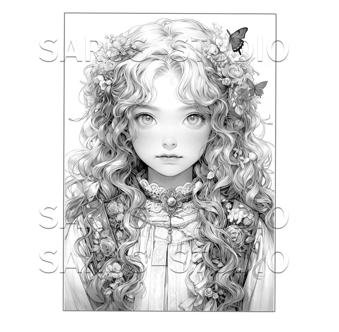 Premium Coloring Page, Grayscale Coloring Page, Printable Adult Women ...