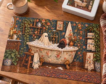 Ghost in Bathtub Jigsaw Puzzle with Tin | Vintage Floral Bathroom Scene