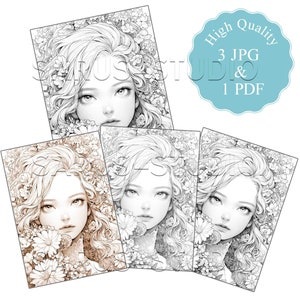 Premium Coloring Page, Grayscale Coloring Page, Printable Adult Women ...