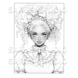 Premium Coloring Page, Grayscale Coloring Page, Printable Adult Women Coloring Pages, Instant Download, JPEG, PDF. Serendipity 1