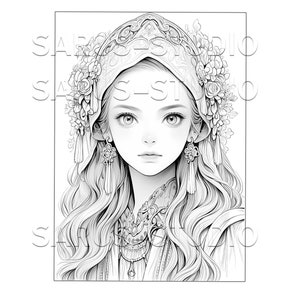Elegant Beauties Grayscale Coloring Page for Adults (JPEG, PDF)