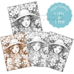 Premium Coloring Page, Grayscale Coloring Page, Printable Adult Women ...