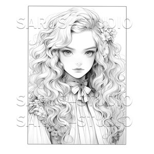 Premium Coloring Page, Grayscale Coloring Page, Printable Adult Women ...