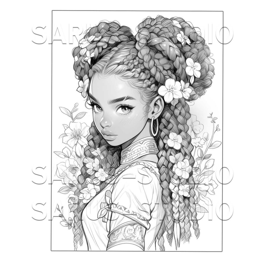 Premium Coloring Page, Grayscale Coloring Page, Printable Adult Women ...