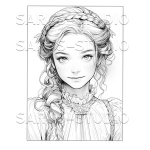 Premium Coloring Page, Grayscale Coloring Page, Printable Adult Women Coloring Pages, Instant Download, JPEG, PDF. Serendipity 1