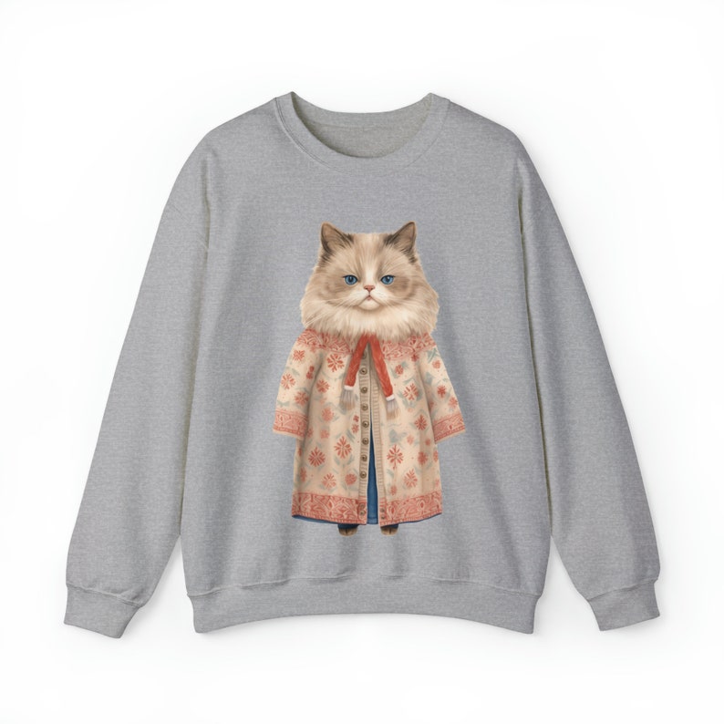Katzen Sweatshirt, fette Katze in Pullover, Winter Katze Sweatshirt, Katzen-Liebhaber Geschenk, Haustier-Liebhaber, lustig, süßer Katzenliebhaber Rundhalsausschnitt, süßes Katzen Sweatshirt Bild 5