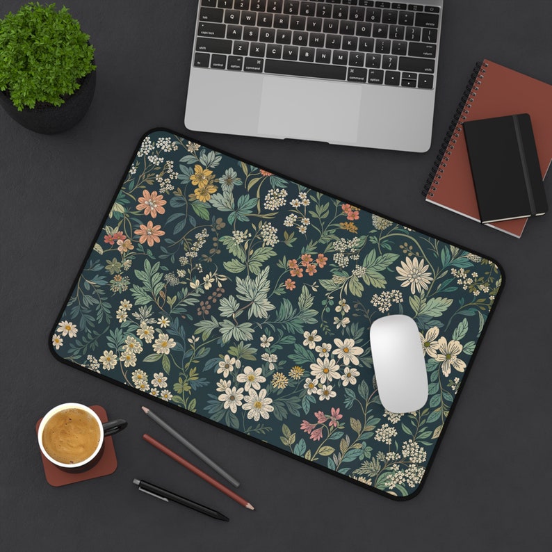 Botanical Night Garden Mat. Floral Desk Mat, Cute Desk Mat, Gaming Mouse Pad, Large Mousepad, Keyboard Mouse, Mat Desk Pad for Work image 4
