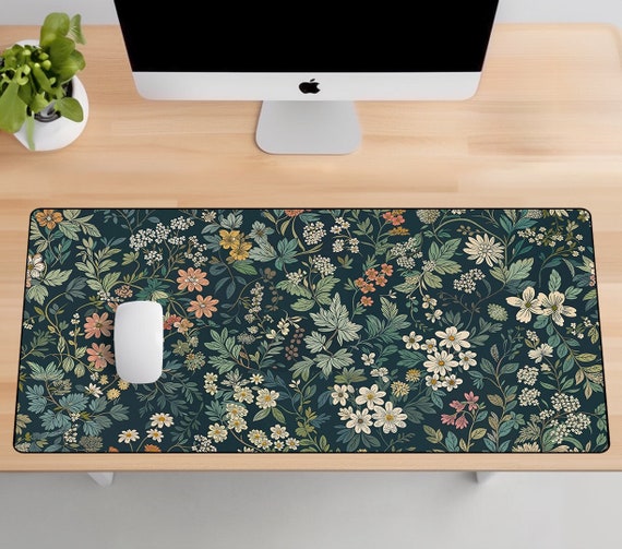 Botanical Night Garden Mat. Floral Desk Mat, Cute Desk Mat, Gaming Mouse Pad, Large Mousepad, Keyboard Mouse, Mat Desk Pad for Work
