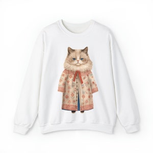 Katzen Sweatshirt, fette Katze in Pullover, Winter Katze Sweatshirt, Katzen-Liebhaber Geschenk, Haustier-Liebhaber, lustig, süßer Katzenliebhaber Rundhalsausschnitt, süßes Katzen Sweatshirt Bild 6