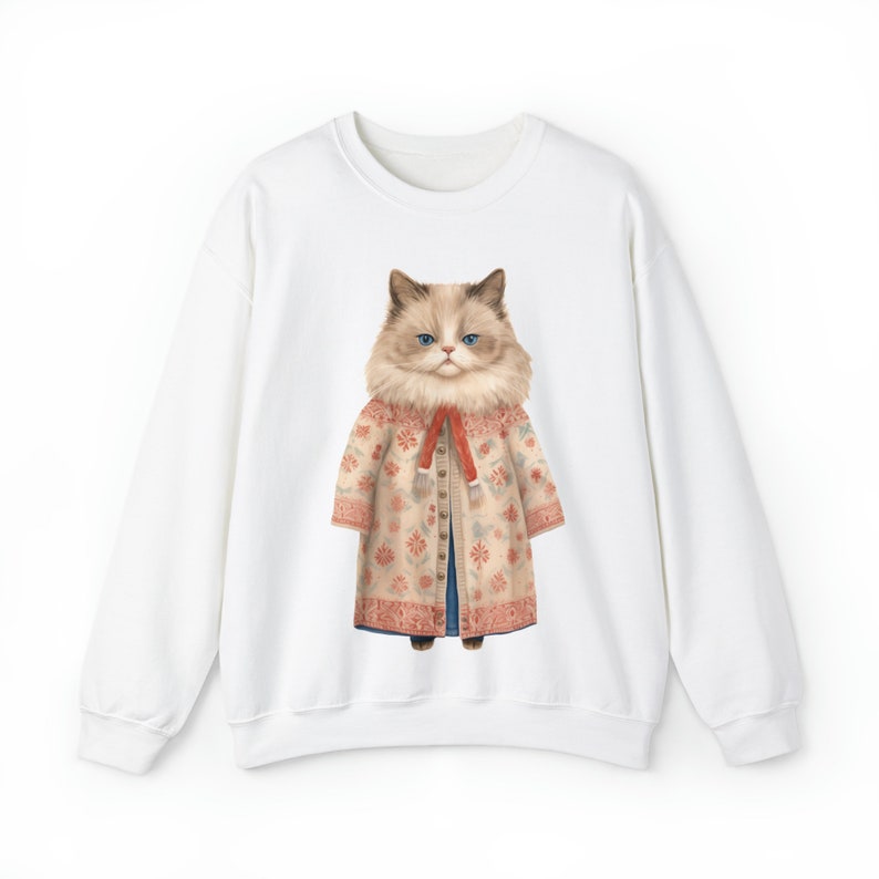 Katzen Sweatshirt, fette Katze in Pullover, Winter Katze Sweatshirt, Katzen-Liebhaber Geschenk, Haustier-Liebhaber, lustig, süßer Katzenliebhaber Rundhalsausschnitt, süßes Katzen Sweatshirt Bild 6