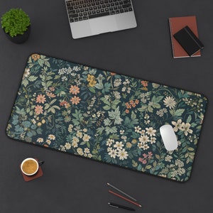 Botanical Night Garden Mat. Floral Desk Mat, Cute Desk Mat, Gaming Mouse Pad, Large Mousepad, Keyboard Mouse, Mat Desk Pad for Work image 2
