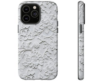 iPhone Hülle mit Blumenspitze, Eleganter Monochrome Stickerei Effekt