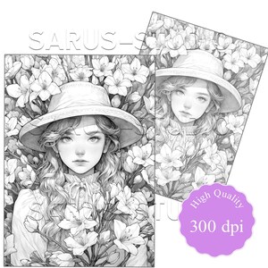Premium Coloring Page, Grayscale Coloring Page, Printable Adult Women ...