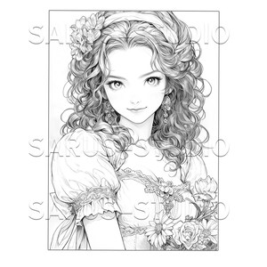Premium Coloring Page, Grayscale Coloring Page, Printable Adult Women Coloring Pages, Instant Download, JPEG, PDF. Serendipity 1