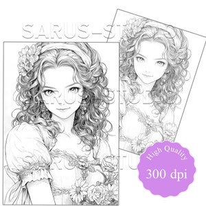Premium Coloring Page, Grayscale Coloring Page, Printable Adult Women ...