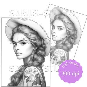 Premium Coloring Page, Grayscale Coloring Page, Printable Adult Women ...