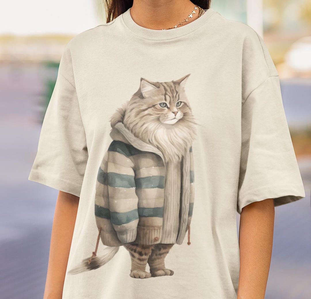 Fat Cat in Sweater, Winter Cat T-shirt, Cat T-shirt, Cat Lover Gift ...