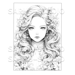 Premium Coloring Page, Grayscale Coloring Page, Printable Adult Women ...