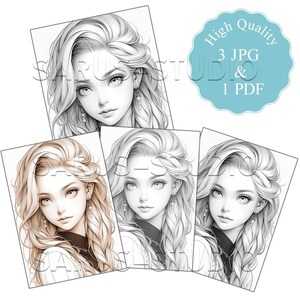 Premium Coloring Page, Grayscale Coloring Page, Printable Adult Women ...