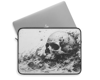 Monochrome Skull Wave Laptop Sleeve,  Skull Laptop Sleeve