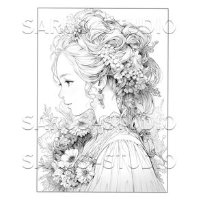 Premium Coloring Page, Grayscale Coloring Page, Printable Adult Women Coloring Pages, Instant Download, JPEG, PDF. Serendipity 1