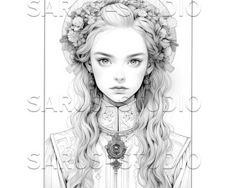 Premium Coloring Page, Grayscale Coloring Page, Printable Adult Women ...