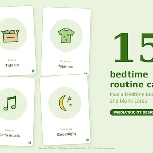 15 Bedtime Routine Cards for Kids, Printable Visual Bedtime Routine Chart for Autism and ADHD