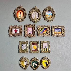 Antique Framed Miniature Art Prints | Cats, Ducks, Anime Themes